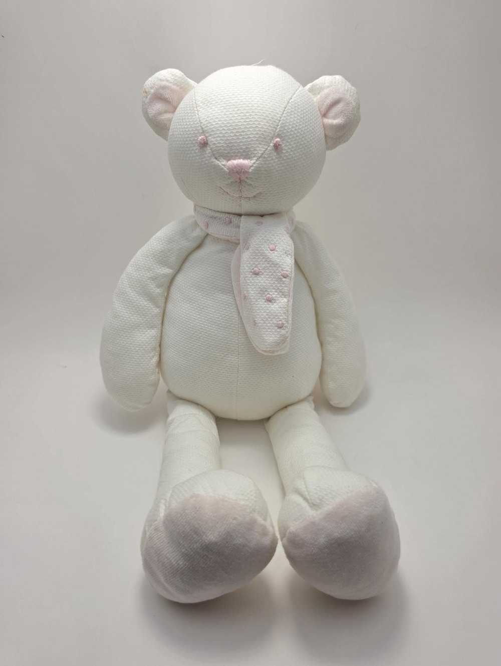 Pbk Pottery Barn Kids White Pink Gingham Teddy Bear Plush Scarf! (14 inch)